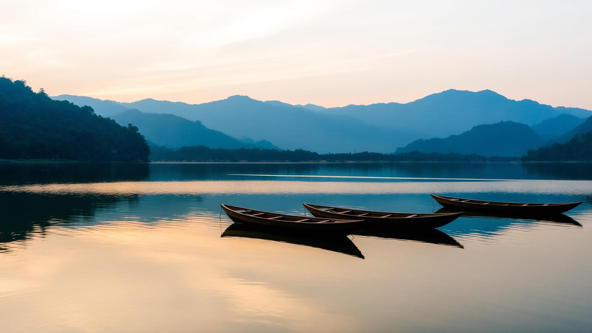 Pokhara, mirrored in Phewa Lake.